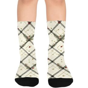 Plaid Star Motif Green Hiking Socks - Toddler Boys & Girls Warm Thick Thermal Winter Crew Socks for School, Daily Wear & Outdoor Activities in Kuwait