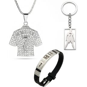 3PCS Soccer Bracelet Silver Plated Number7 Pendant Necklace Silicone Sports Wristband Signature Lock Bracelet Football Gifts for Men Fans in Kuwait