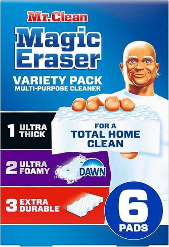 Mr. Clean Magic Eraser Sponge, All Purpose Cleaner, Cleaning Scrubber, Wall, Kitchen, Bathroom, Shower Cleaner, Melamine Sponge, Cleaning Pads, Variety Pack, 5 Extra Durable, & 3 Grease Magic Erasers in Kuwait