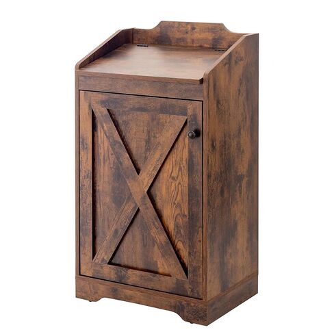 13 Gallons Trash Can Cabinet, Wooden Trash Bin Cabinet Hidden Freestanding Dog Proof Garbage Can Cabinet with Lid for Kitchen (Rustic Brown) in Saudi Arabia