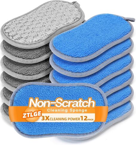 Multi-Purpose Scrub Kitchen Sponges – 12 Pack Dish Sponge, Dual-Sided Non-Scratch Microfiber & Metal Scrubber, Reusable Sponges for Dishes, Pots, Glass, Sink, Stovetop & Bathroom (Gray) in Saudi Arabia