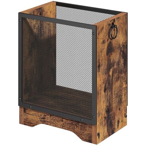 سلة المهملات الصناعية الرجعية من هوبرو، سلة نفايات شبكية معدنية سعة 4.5 جالون مع قاعدة خشبية، سلة قمامة صغيرة للمكتب وغرفة النوم وتحت المكتب، بني ريفي وأسود، BF06LJ01 in Kuwait