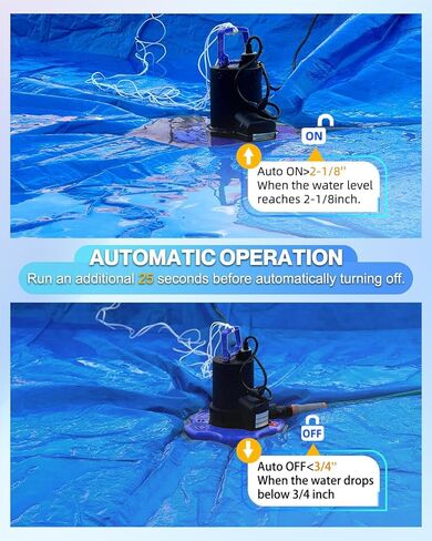 مضخة أوتوماتيكية لتغطية حوض السباحة - مضخة مياه غاطسة بقدرة 1 HP 3500 GPH مع صمام فحص و3 محولات، سلك بطول 29.5 قدم للمضخات فوق نظام تشغيل/إيقاف تلقائي فوق الأرض، مضخة مستنقع لفيضانات الطابق السفلي، مضخة البركة in Kuwait