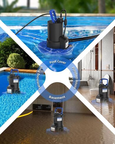 مضخة أوتوماتيكية لتغطية حوض السباحة - مضخة مياه غاطسة بقدرة 1 HP 3500 GPH مع صمام فحص و3 محولات، سلك بطول 29.5 قدم للمضخات فوق نظام تشغيل/إيقاف تلقائي فوق الأرض، مضخة مستنقع لفيضانات الطابق السفلي، مضخة البركة in Kuwait