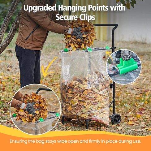 حامل حقيبة أوراق الشجر قابل للطي، حامل حقيبة القمامة المحمول بأذرع قابلة للإزالة وتصميم تثبيت مزدوج، عربة حقيبة العشب المحمولة قابلة للتعديل بسعة 30-45 جالون لتنظيف الفناء والبستنة والأوراق والتخييم والحفلات in Kuwait