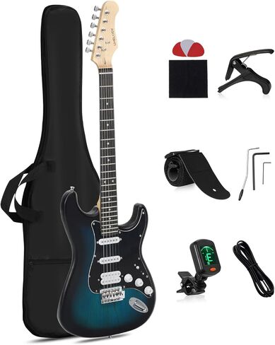 UST-150 جيتار كهربائي للمبتدئين، جيتار خفيف الوزن على طراز ST مع لمسة نهائية طبيعية غير لامعة، سهل اللعب للاعبين الجدد، مثالي للتدريب المنزلي، والتعلم وتجربة الجيتار الأولى، أسود in Kuwait