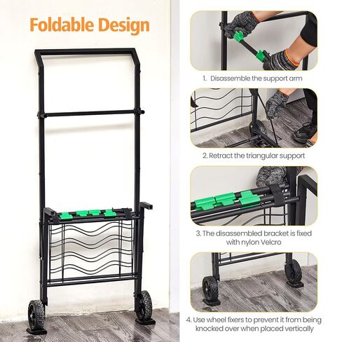 حامل حقيبة أوراق الشجر قابل للطي، حامل حقيبة القمامة المحمول بأذرع قابلة للإزالة وتصميم تثبيت مزدوج، عربة حقيبة العشب المحمولة قابلة للتعديل بسعة 30-45 جالون لتنظيف الفناء والبستنة والأوراق والتخييم والحفلات in Kuwait