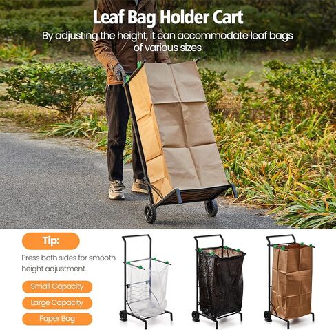 حامل حقيبة أوراق الشجر قابل للطي، حامل حقيبة القمامة المحمول بأذرع قابلة للإزالة وتصميم تثبيت مزدوج، عربة حقيبة العشب المحمولة قابلة للتعديل بسعة 30-45 جالون لتنظيف الفناء والبستنة والأوراق والتخييم والحفلات in Kuwait