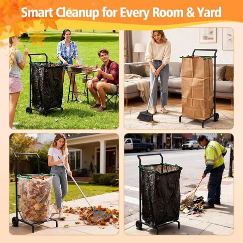 حامل حقيبة أوراق الشجر قابل للطي، حامل حقيبة القمامة المحمول بأذرع قابلة للإزالة وتصميم تثبيت مزدوج، عربة حقيبة العشب المحمولة قابلة للتعديل بسعة 30-45 جالون لتنظيف الفناء والبستنة والأوراق والتخييم والحفلات in Kuwait