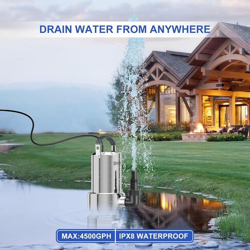 مضخة مستنقع 1.5 حصان مضخة مياه غاطسة 4500 جيجا في الساعة من الفولاذ المقاوم للصدأ مضخات نقل تصريف المياه الكهربائية النظيفة/القذرة مع محولات لبركة حوض الاستحمام الساخن in Kuwait