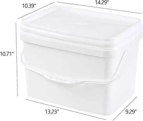 4 عبوات من دلو بلاستيكي مستطيل بسعة 5 جالون مع غطاء المفاجئة، حاوية دلو طعام مربعة بمقبض، أبيض in Kuwait
