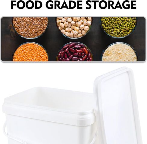 4 عبوات من دلو بلاستيكي مستطيل بسعة 5 جالون مع غطاء المفاجئة، حاوية دلو طعام مربعة بمقبض، أبيض in Kuwait