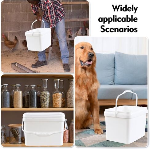 4 عبوات من دلو بلاستيكي مستطيل بسعة 5 جالون مع غطاء المفاجئة، حاوية دلو طعام مربعة بمقبض، أبيض in Kuwait