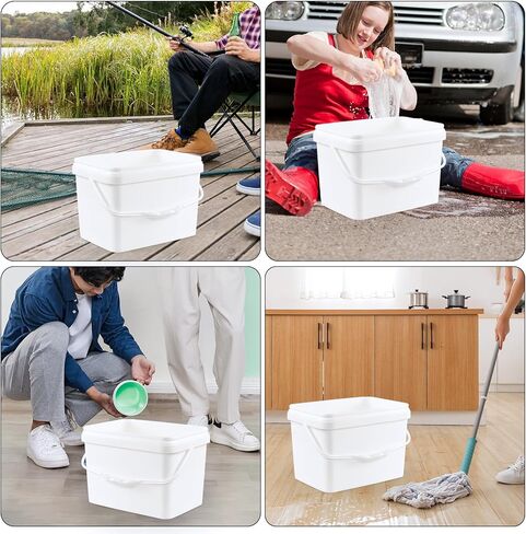 4 عبوات من دلو بلاستيكي مستطيل بسعة 5 جالون مع غطاء المفاجئة، حاوية دلو طعام مربعة بمقبض، أبيض in Kuwait