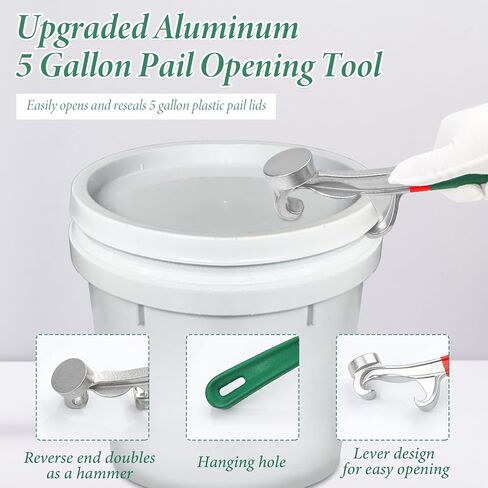 أداة فتاحة دلو سعة 5 جالون، 8.27 بوصة مع مقبض مطاطي غير قابل للانزلاق ومفتاح ربط غطاء دلو طلاء من الألومنيوم، أداة إزالة سطل غطاء فتاحة العلب المعدنية للمنزل الصناعي in Kuwait