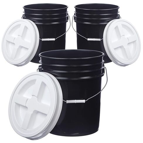 Hudson Exchange 5 Gallon (3 Pack) Bucket Pail Container with Gamma Seal Lid, Food Grade BPA Free HDPE, Black in Saudi Arabia