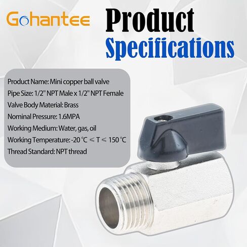 1/2" Brass Mini Ball Valve, NPT Female x Male Thread Shut-Off Valve for Gas, Water, Oil, Liquid Fuels (Pack of 2) in Saudi Arabia