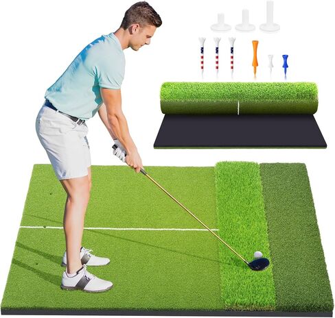 Golf Mat, 5x4ft & 6x4ft Extra Large Integrated Tri-Turf Golf Hitting Mats Practice Outdoor & Indoor, Premium 26mm Thick Durable Artificial Turf Matt for Backyard Training Driving Chipping, Swinging in Saudi Arabia