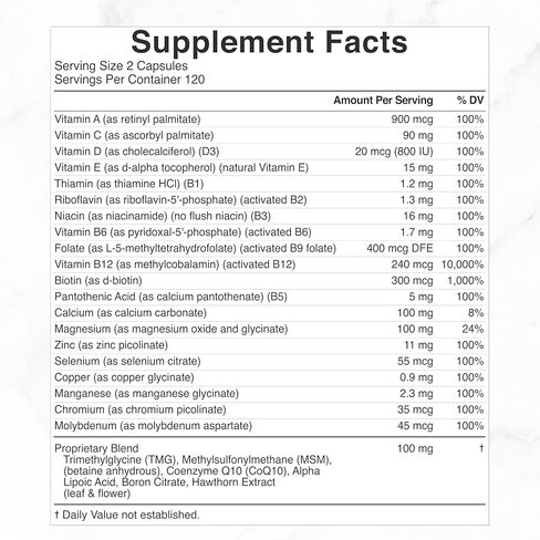 DEAL SUPPLEMENT Methylated Multivitamin for Men & Women, 240 Capsules | 100% DV Vitamins & Minerals | Activated B-Complex & Chelated Minerals, with CoQ10, TMG & ALA | Non-GMO, cGMP Manufactured in Saudi Arabia