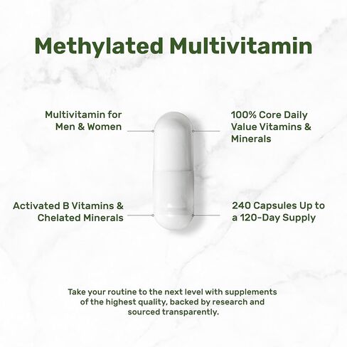DEAL SUPPLEMENT Methylated Multivitamin for Men & Women, 240 Capsules | 100% DV Vitamins & Minerals | Activated B-Complex & Chelated Minerals, with CoQ10, TMG & ALA | Non-GMO, cGMP Manufactured in Saudi Arabia
