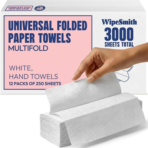 Multifold Paper Towels Bulk - 12 Pack Case, 250 Sheets/Pack (3,000 Total), Highly Absorbent Recycled Disposable Hand Towels for Bathrooms, Dispensers, Restaurants & Offices, Made in USA in Kuwait