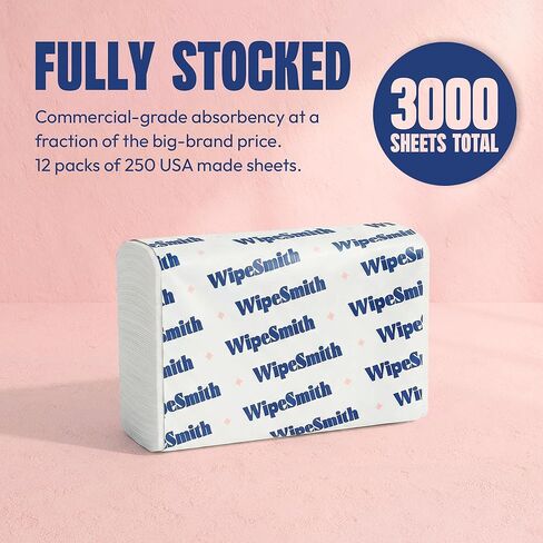 Multifold Paper Towels Bulk - 12 Pack Case, 250 Sheets/Pack (3,000 Total), Highly Absorbent Recycled Disposable Hand Towels for Bathrooms, Dispensers, Restaurants & Offices, Made in USA in Kuwait