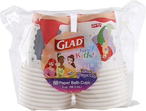 Glad for Kids Disney Princess Disposable Mini Paper Cups for Bathroom Rinsing and Parties, Heavy Duty Soak Proof Paper Cups for Kids, Colorful Princess Designs, 3 Ounce, 100 Count in Saudi Arabia