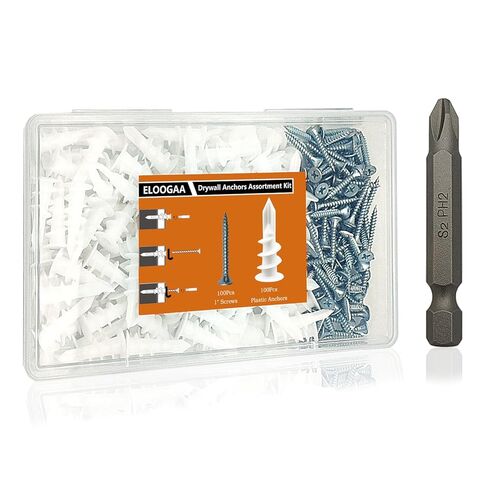 مجموعة 200 قطعة من مثبتات الحوائط الجافة والمسامير، 100 قطعة من مثبتات الحائط البلاستيكية ذاتية الحفر مع 100 قطعة #8 براغي فيليبس وقطعة PH2، مرساة شديدة التحمل لتعليق الصور والأرفف والتركيب المنزلي in Kuwait