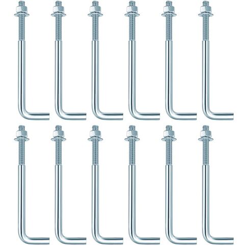 12 Pcs Galvanized Anchor Bolts, 1/2" x 8" Anchor Bolts with Nuts and Washers, J Bolts for Concrete Pouring, Post Anchor and Wood Construction in Kuwait