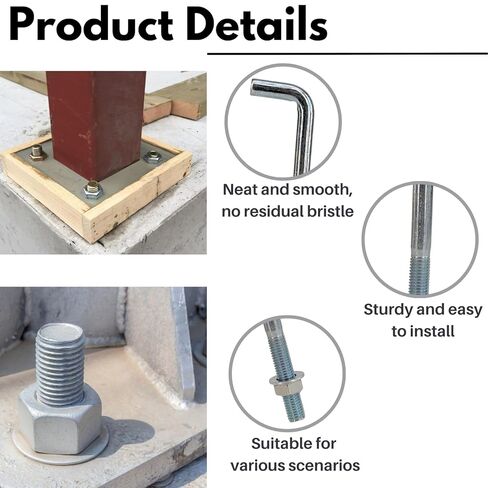 12 Pcs Galvanized Anchor Bolts, 1/2" x 8" Anchor Bolts with Nuts and Washers, J Bolts for Concrete Pouring, Post Anchor and Wood Construction in Kuwait