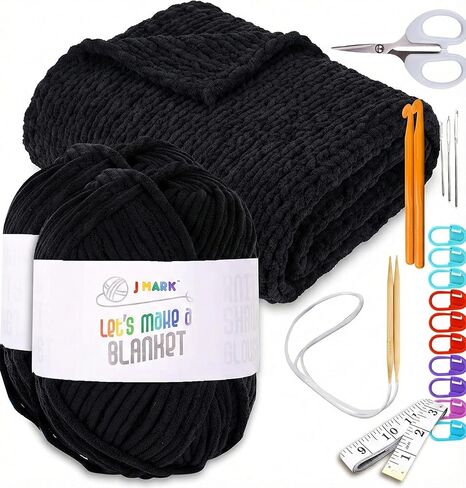 خيوط بطانية مكتنزة للحياكة من جي مارك، 437 ياردة. 28 أونصة. (800 جم) & كروشيه، كرات غزل سميكة، إبرة حياكة دائرية، خطافات كروشيه، شريط قياس، مقص، دبابيس، إبر معدنية غير حادة، دليل الاستخدام in Kuwait