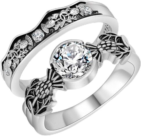 Haoze 2Pcs Couple Rings Scottish Thistle Ring for Women Scottish gifts Scottish Thistle Jewelry Promise Rings Gifts for Women in Saudi Arabia