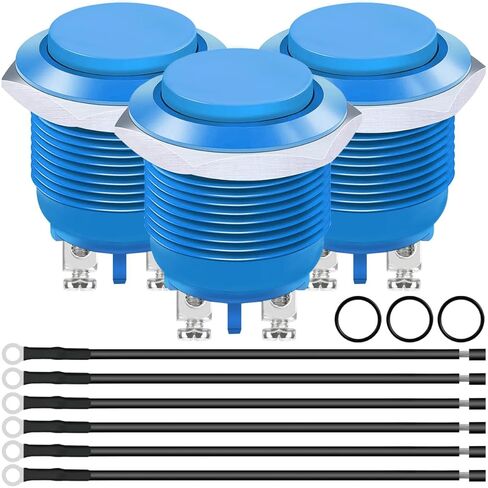 3PCS 19MM Momentary Push Button Switch Waterproof Metal Red Shell High Round Cap ON/Off 1A 110V 220V 250V AC/DC 1A 3V 6V 12V 24V 36V 48V 1NO SPST Screw Foot Terminal with Wires for Car in Saudi Arabia
