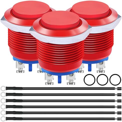 3PCS 19MM Momentary Push Button Switch Waterproof Metal Red Shell High Round Cap ON/Off 1A 110V 220V 250V AC/DC 1A 3V 6V 12V 24V 36V 48V 1NO SPST Screw Foot Terminal with Wires for Car in Saudi Arabia