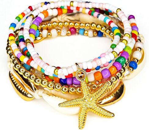 Bohemian 7 PCS ملونة سوار Seashell Starfish مجموعة المجوهرات الشاطئية للنساء صيف شاطئ الأسوار in Saudi Arabia