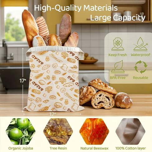 2 Pack XL Beeswax Bread Bags with Zipper Seal – Reusable Cotton Linen Waxed Bread Bags for Homemade Bread, Sourdough Storage, Eco-Friendly Bees Wax Bag Alternative to Plastic (2Pack) in Saudi Arabia