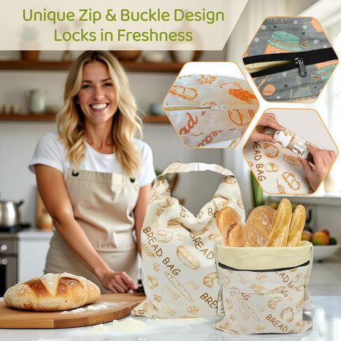 2 Pack XL Beeswax Bread Bags with Zipper Seal – Reusable Cotton Linen Waxed Bread Bags for Homemade Bread, Sourdough Storage, Eco-Friendly Bees Wax Bag Alternative to Plastic (2Pack) in Saudi Arabia