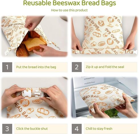 2 Pack XL Beeswax Bread Bags with Zipper Seal – Reusable Cotton Linen Waxed Bread Bags for Homemade Bread, Sourdough Storage, Eco-Friendly Bees Wax Bag Alternative to Plastic (2Pack) in Saudi Arabia