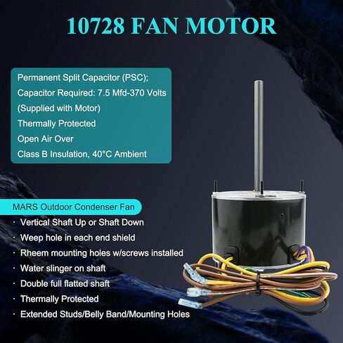 10728 استبدال محرك المكثف للمريخ 10733، A.O. Smith FSE1026S، Fasco D909/ D749، Genteq 3728، Diversitech-WG840728، W51-14CJA1-02 إلخ، 1/4 حصان، 1075 دورة في الدقيقة، 208-230 فولت، سرعة واحدة، ضمان لمدة عام in Kuwait