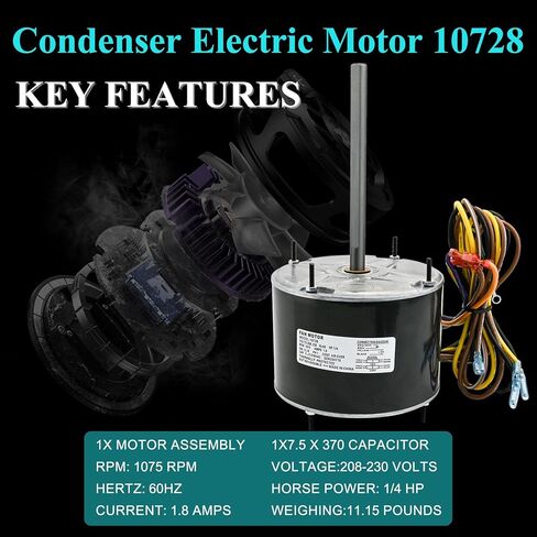 10728 استبدال محرك المكثف للمريخ 10733، A.O. Smith FSE1026S، Fasco D909/ D749، Genteq 3728، Diversitech-WG840728، W51-14CJA1-02 إلخ، 1/4 حصان، 1075 دورة في الدقيقة، 208-230 فولت، سرعة واحدة، ضمان لمدة عام in Kuwait