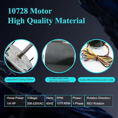 10728 استبدال محرك المكثف للمريخ 10733، A.O. Smith FSE1026S، Fasco D909/ D749، Genteq 3728، Diversitech-WG840728، W51-14CJA1-02 إلخ، 1/4 حصان، 1075 دورة في الدقيقة، 208-230 فولت، سرعة واحدة، ضمان لمدة عام in Kuwait
