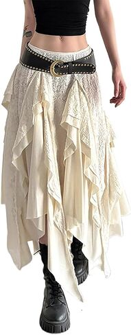 Women’s Vintage Layered Flowy Maxi Skirt Renaissance Irregular High Waist Skirts Ruffled Asymmetrical Summer Long Skirt in Kuwait