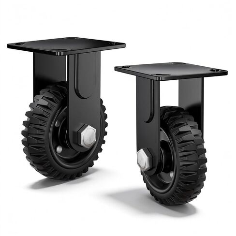 5inch Heavy Duty Caster Wheels, 1100lb Solid Rubber Plate Casters, Knobby Tread with Brake for Workbench, Dolly, Cart, Wagon, Trolley, Chicken Coop - Set of 4 (2 Brake & 2 Fixed) in Saudi Arabia