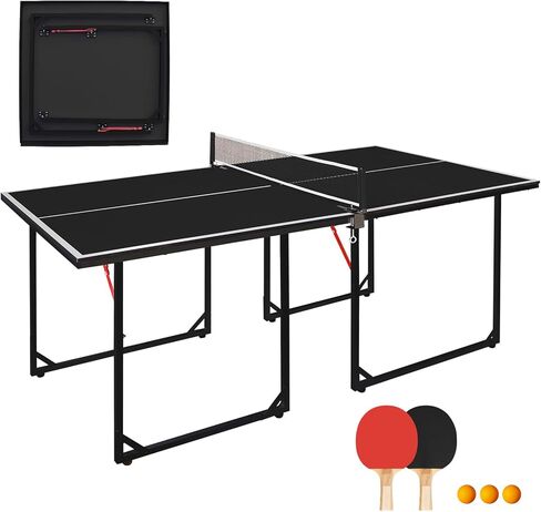 6ft Mid-Size Foldable Ping Pong Table Set, Portable Table Tennis with Net, 2 Paddles, 3 Balls, 12MM MDF for Indoor Outdoor Home Office Apartment in Saudi Arabia
