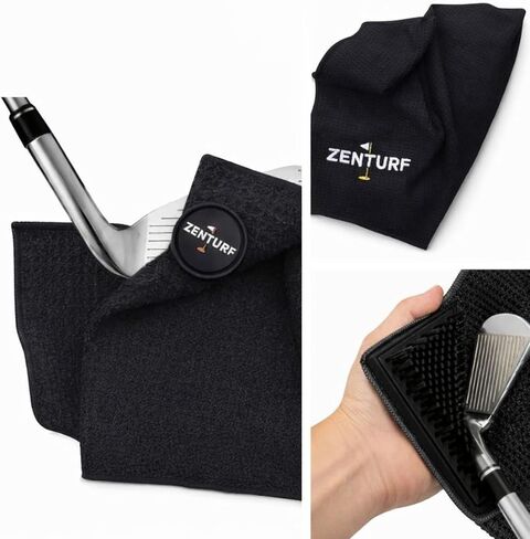 Golf Towel with Integrated Bristle Brush - Dual-Function Microfiber Cleaning System with Magnetic Clip. 16x20 Inches. Fast-Drying 380 GSM. for Cart Bag or Push Cart. in Saudi Arabia