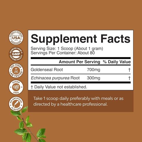 Goldenseal Root and Echinacea Powder - Premium Herbal Blend for Immune Support - USA Manufactured - Promotes Digestive Health - Mix Easily in Teas, Smoothies & Recipes - 80 grams - 1 Pack in Saudi Arabia