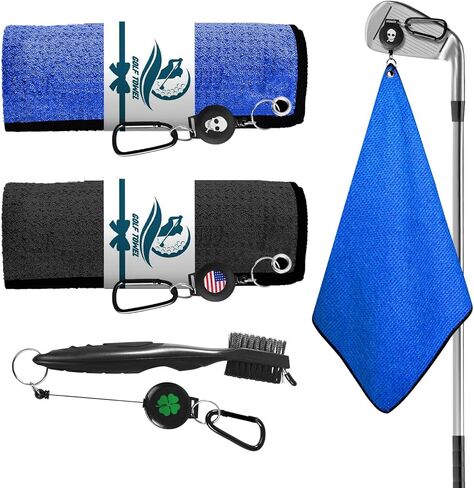 Amy Sport Golf Towels for Golf Bags for Women Men Value 2 Pack with 3 Strong Magnetic Retractable Carabiner and Black Brush, 16''X16'' Microfiber Waffle Pattern Towel Absorbent Set (Purple) in Saudi Arabia