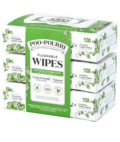 Poo~Pourri Flushable Wipes - Made with Plant Based Fibers, Aloe, & Vitamin E - Adult Wet Wipes - Cucumber & Aloe Essential Oils scent - Septic & Sewer Safe - 3-pack (150 total) with Dispenser Boxes in Saudi Arabia