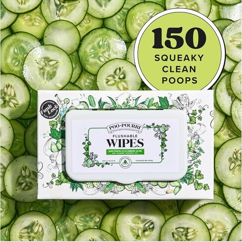 Poo~Pourri Flushable Wipes - Made with Plant Based Fibers, Aloe, & Vitamin E - Adult Wet Wipes - Cucumber & Aloe Essential Oils scent - Septic & Sewer Safe - 3-pack (150 total) with Dispenser Boxes in Saudi Arabia