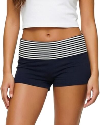 Women Fold Over Shorts Foldover Low Waist Stretch Pajama Micro Mini Shorts Y2k Lounge Bottoms Sleepwear in Saudi Arabia